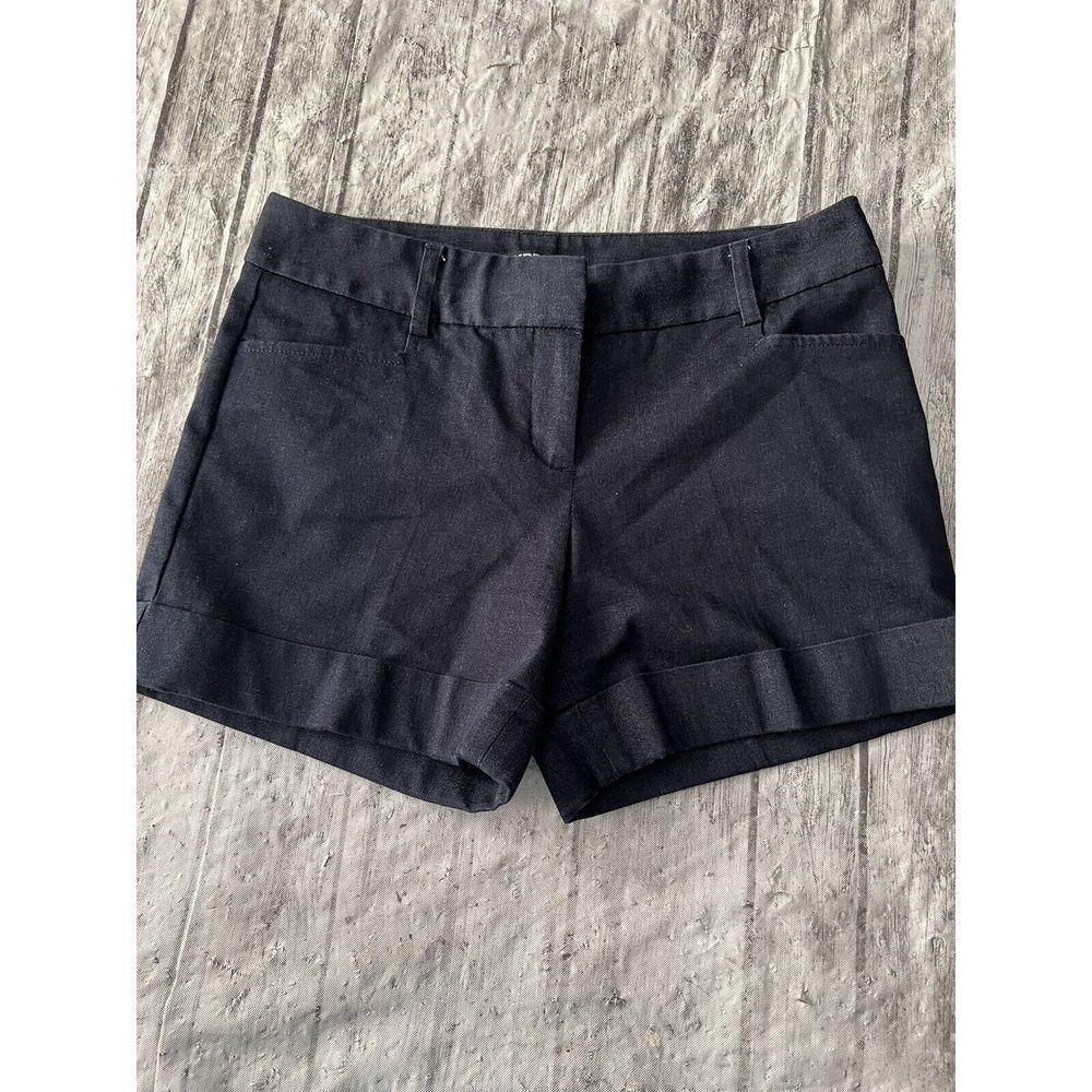 Express Womens 00R Chino‎ Shorts Navy Blue Flat Front Stretch Cuff Pockets